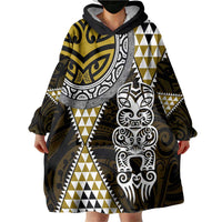 Yellow Aotearoa Niho Taniwha Wearable Blanket Hoodie Maori Mythology Tooth - Taniko Motifs