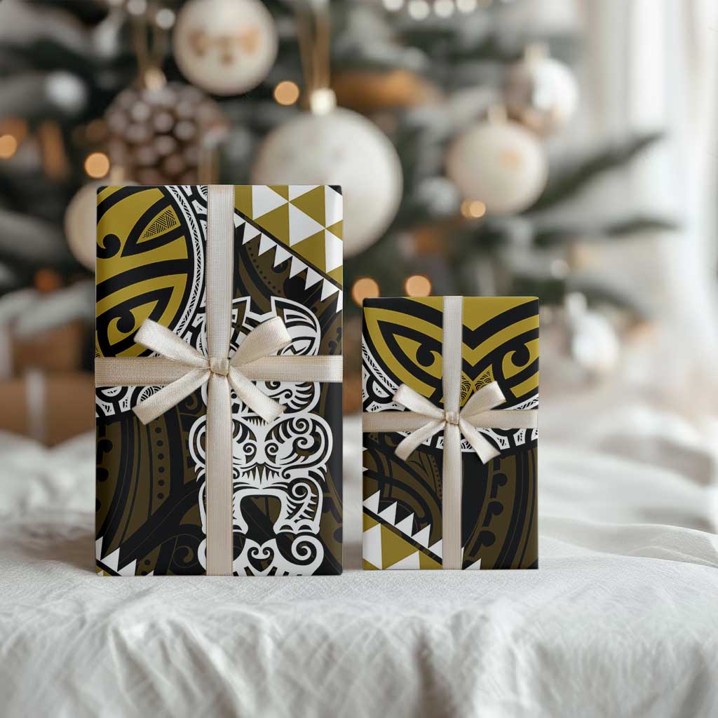 Yellow Aotearoa Niho Taniwha Wrapping Paper Maori Mythology Tooth - Taniko Motifs - Polynesian Pride