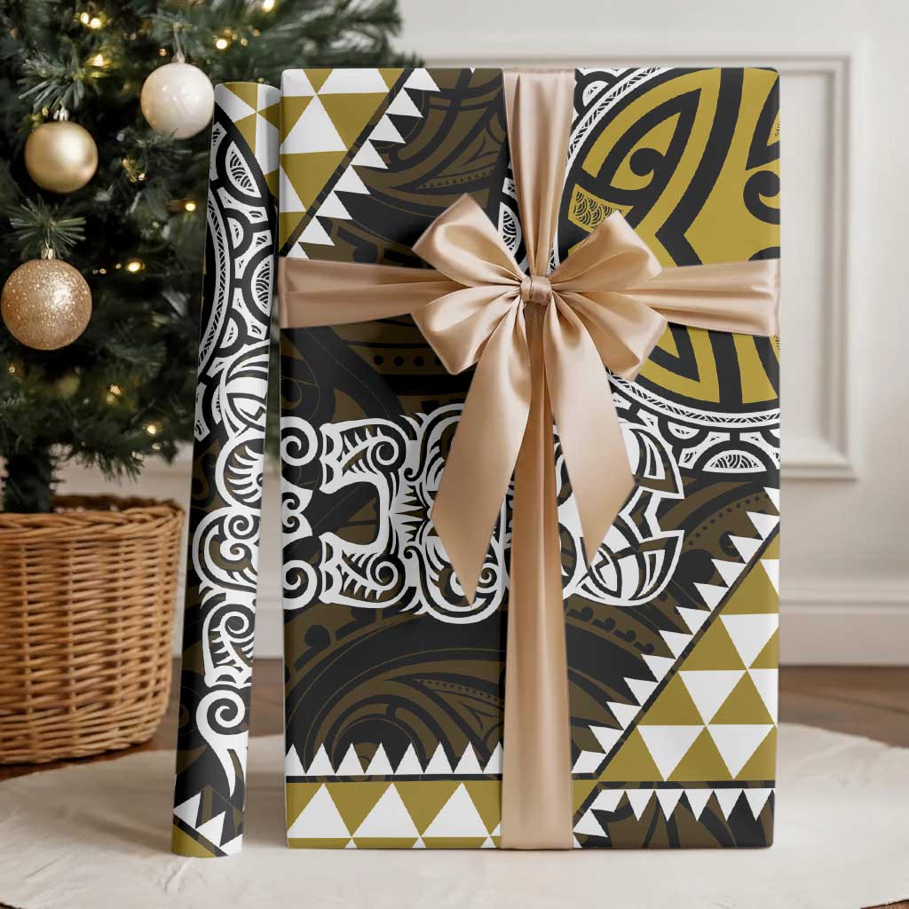 Yellow Aotearoa Niho Taniwha Wrapping Paper Maori Mythology Tooth - Taniko Motifs - Polynesian Pride