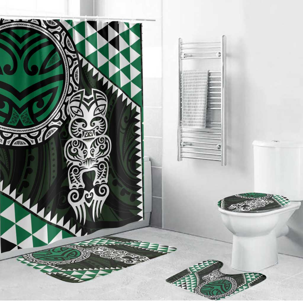 Green Aotearoa Niho Taniwha Bathroom Set Maori Mythology Tooth - Taniko Motifs - Polynesian Pride