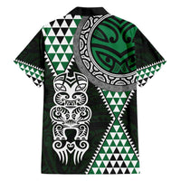 Green Aotearoa Niho Taniwha Family Matching Puletasi and Hawaiian Shirt Maori Mythology Tooth - Taniko Motifs