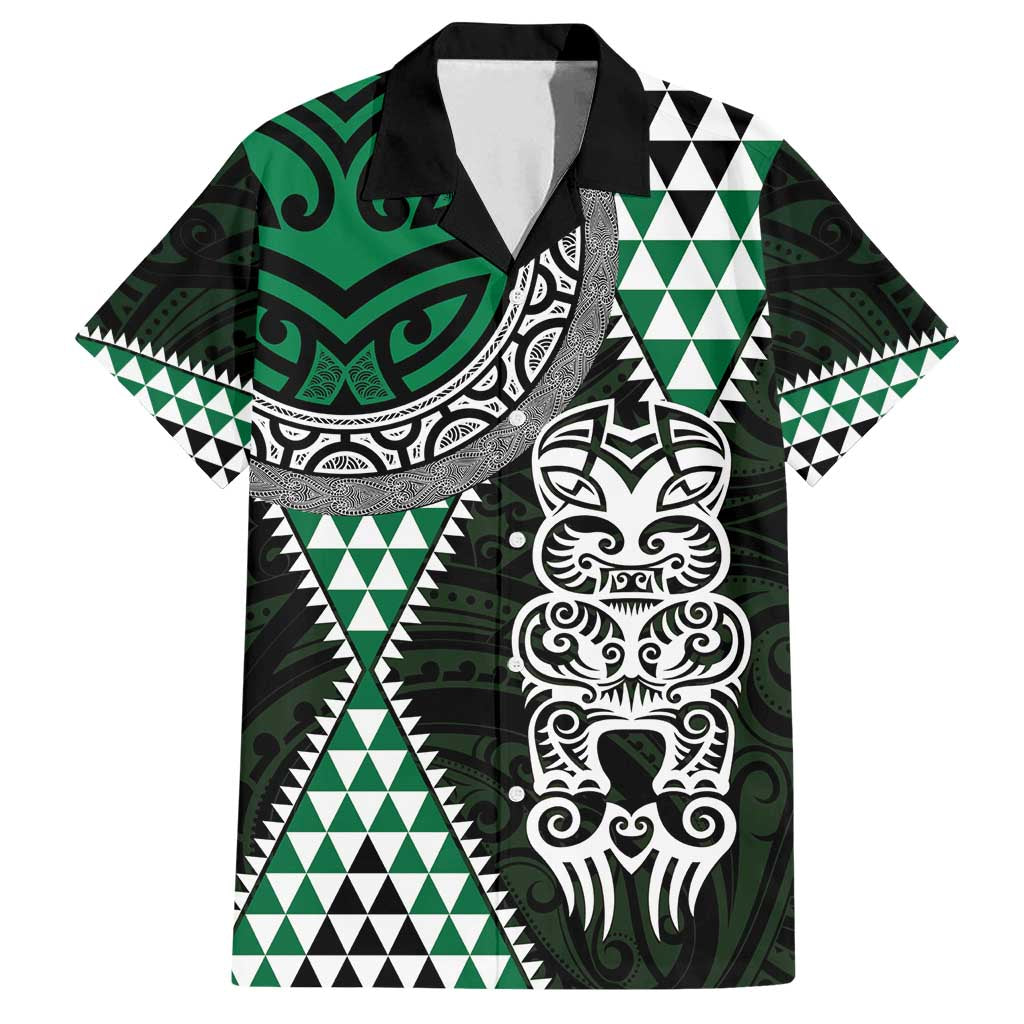 Green Aotearoa Niho Taniwha Family Matching Tank Maxi Dress and Hawaiian Shirt Maori Mythology Tooth - Taniko Motifs
