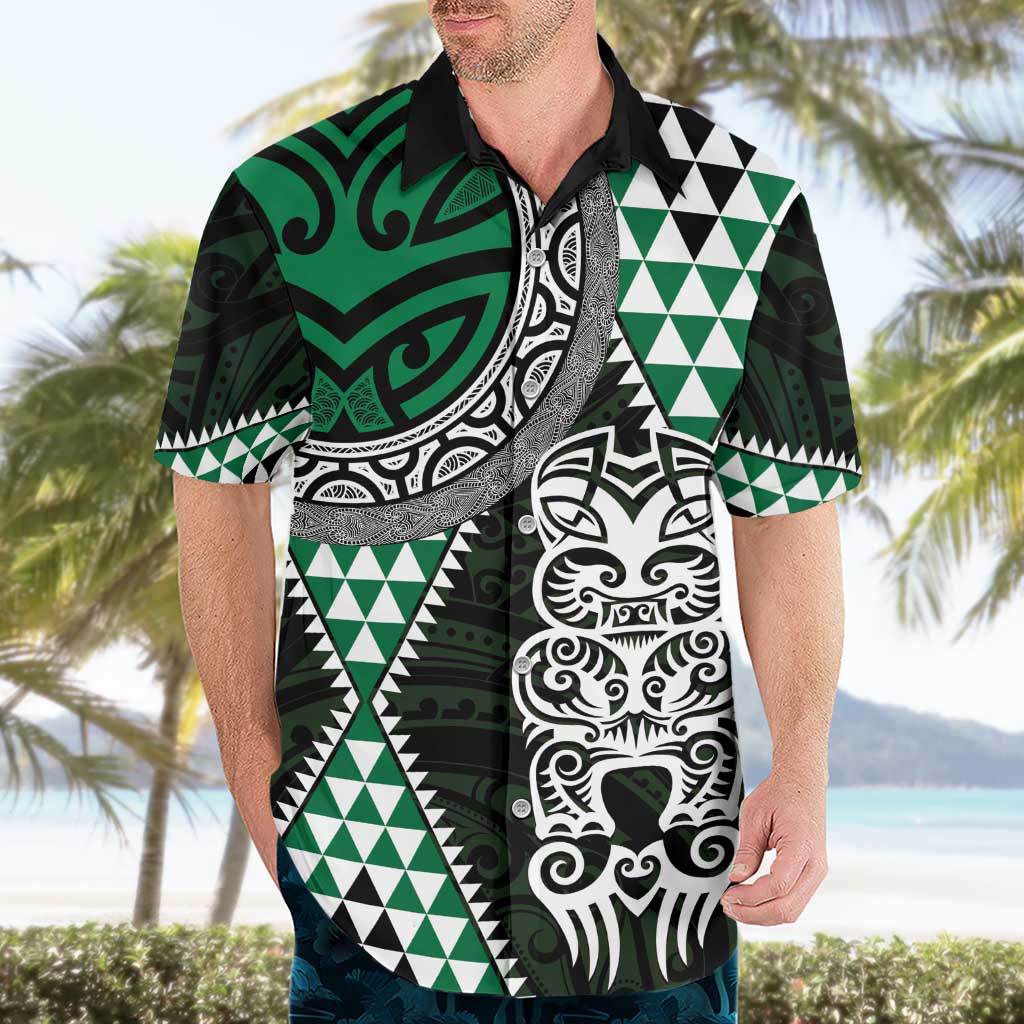 Green Aotearoa Niho Taniwha Hawaiian Shirt Maori Mythology Tooth - Taniko Motifs