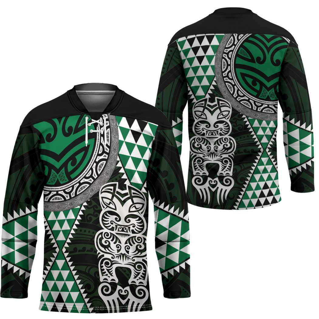 Green Aotearoa Niho Taniwha Hockey Jersey Maori Mythology Tooth - Taniko Motifs - Polynesian Pride