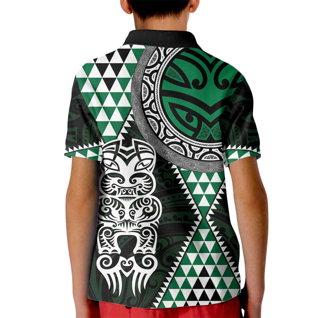Green Aotearoa Niho Taniwha Kid Polo Shirt Maori Mythology Tooth - Taniko Motifs LT14 - Polynesian Pride
