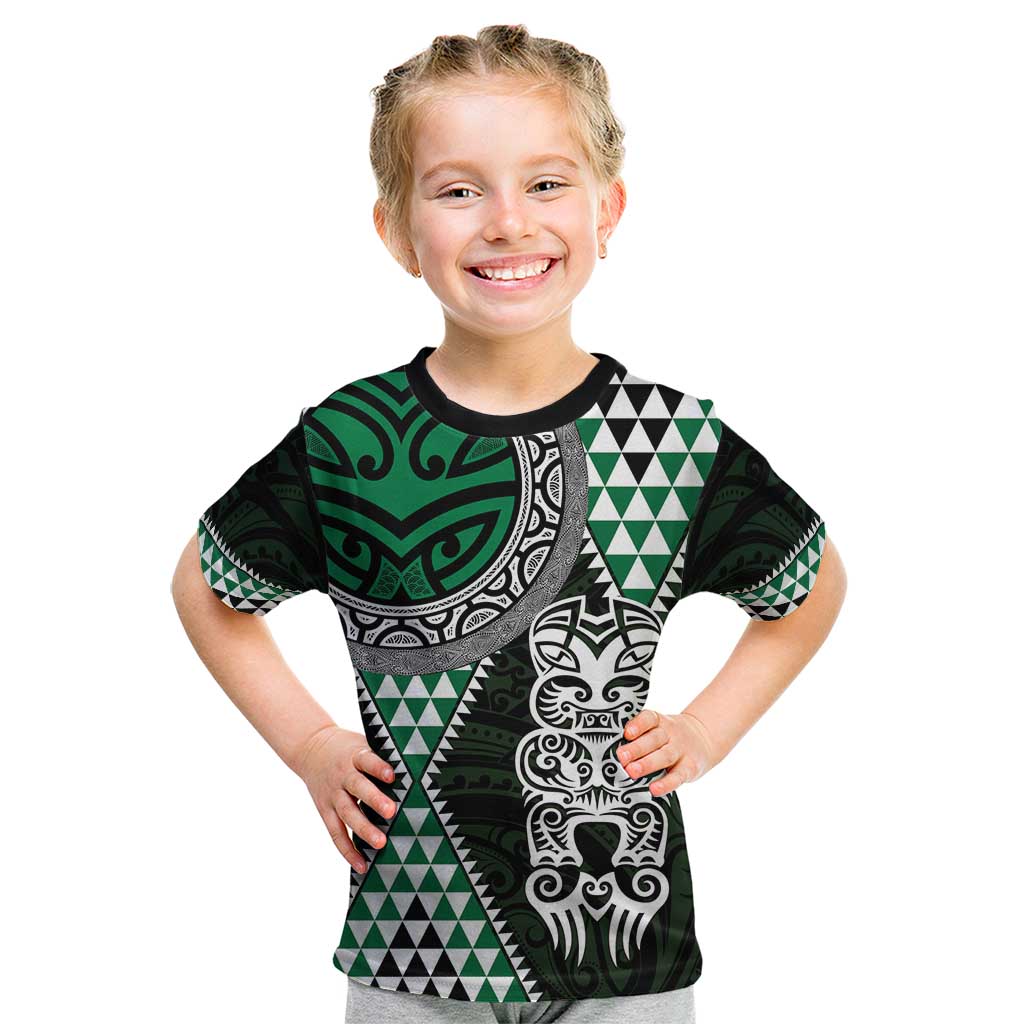 Green Aotearoa Niho Taniwha Kid T Shirt Maori Mythology Tooth - Taniko Motifs LT14 Green - Polynesian Pride