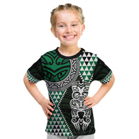 Green Aotearoa Niho Taniwha Kid T Shirt Maori Mythology Tooth - Taniko Motifs LT14 Green - Polynesian Pride