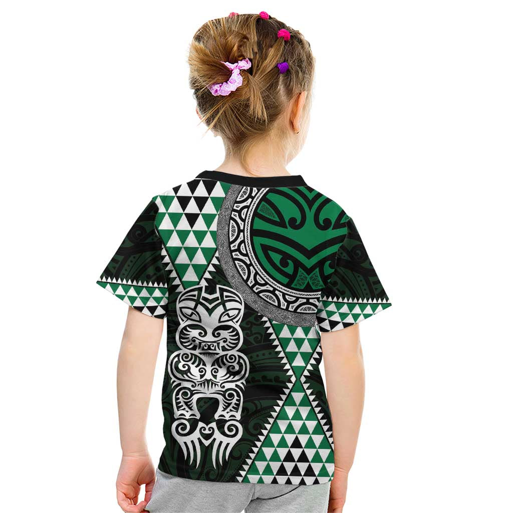 Green Aotearoa Niho Taniwha Kid T Shirt Maori Mythology Tooth - Taniko Motifs LT14 - Polynesian Pride