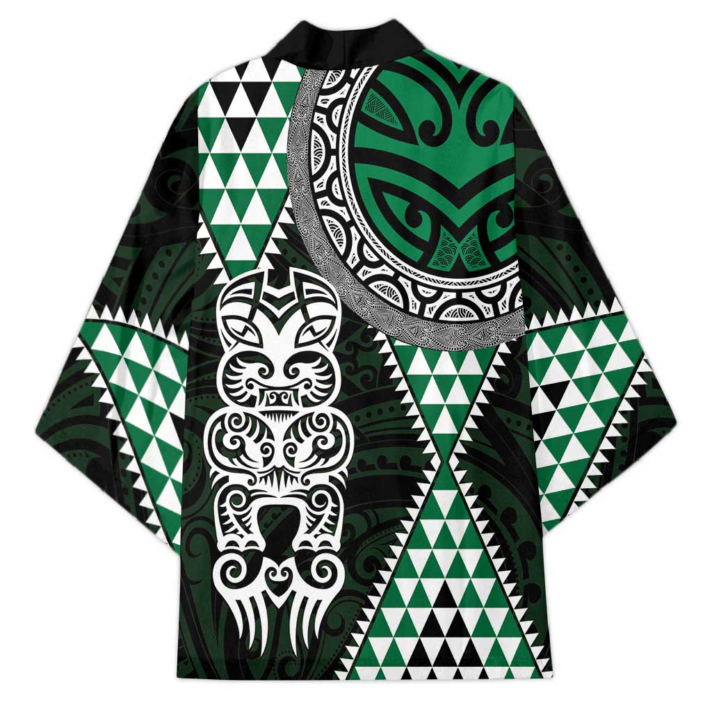 Green Aotearoa Niho Taniwha Kimono Maori Mythology Tooth - Taniko Motifs - Polynesian Pride