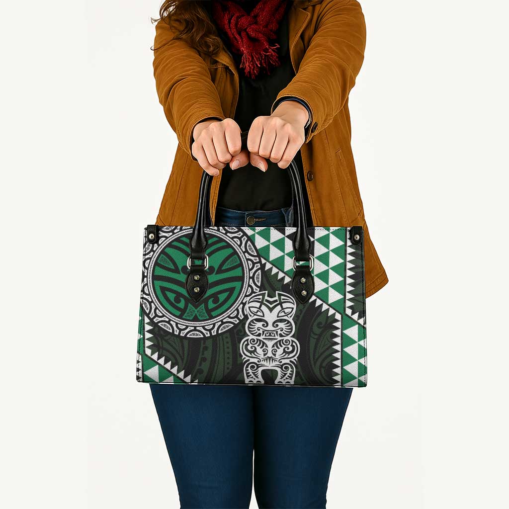 Green Aotearoa Niho Taniwha Leather Bag Maori Mythology Tooth - Taniko Motifs - Polynesian Pride