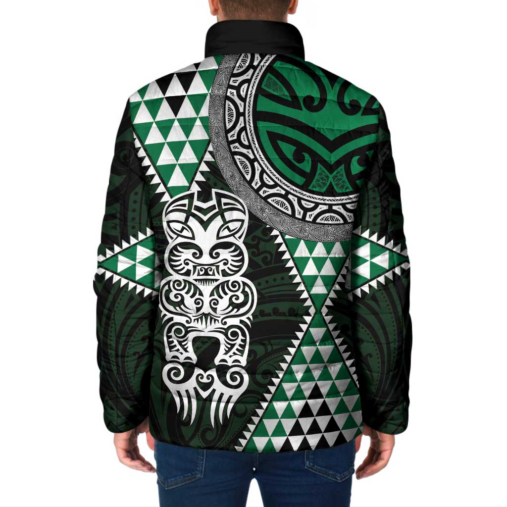 Green Aotearoa Niho Taniwha Padded Jacket Maori Mythology Tooth - Taniko Motifs - Polynesian Pride
