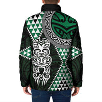 Green Aotearoa Niho Taniwha Padded Jacket Maori Mythology Tooth - Taniko Motifs - Polynesian Pride