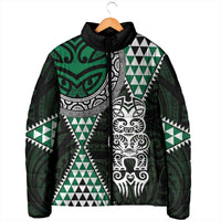 Green Aotearoa Niho Taniwha Padded Jacket Maori Mythology Tooth - Taniko Motifs - Polynesian Pride