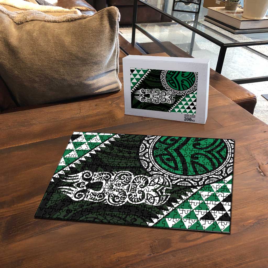 Green Aotearoa Niho Taniwha Puzzle Maori Mythology Tooth - Taniko Motifs - Polynesian Pride
