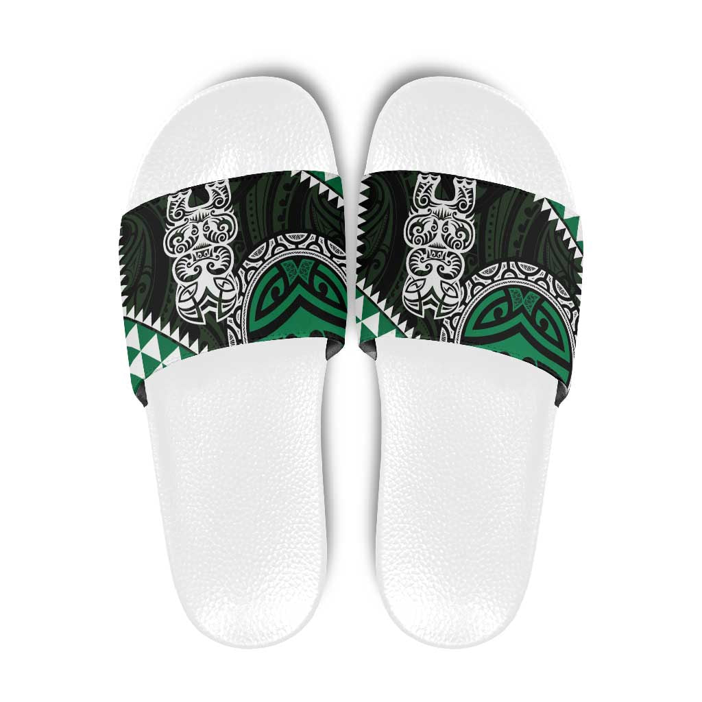 Green Aotearoa Niho Taniwha Slide Sandals Maori Mythology Tooth - Taniko Motifs - Polynesian Pride