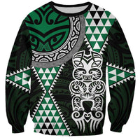 Green Aotearoa Niho Taniwha Sweatshirt Maori Mythology Tooth - Taniko Motifs LT14 Unisex Green - Polynesian Pride
