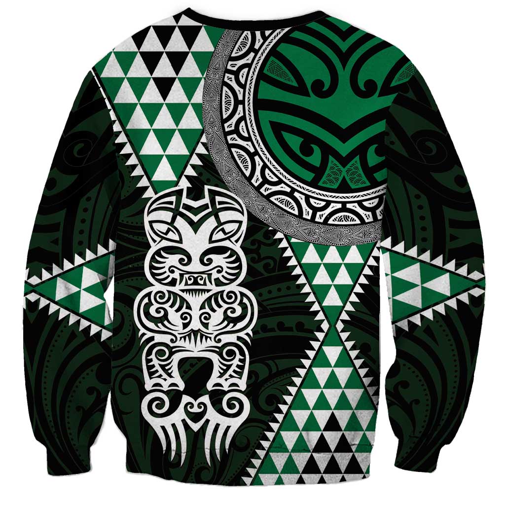 Green Aotearoa Niho Taniwha Sweatshirt Maori Mythology Tooth - Taniko Motifs LT14 - Polynesian Pride