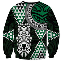 Green Aotearoa Niho Taniwha Sweatshirt Maori Mythology Tooth - Taniko Motifs LT14 - Polynesian Pride