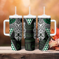 Green Aotearoa Niho Taniwha Tumbler With Handle Maori Mythology Tooth - Taniko Motifs