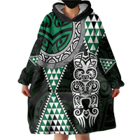 Green Aotearoa Niho Taniwha Wearable Blanket Hoodie Maori Mythology Tooth - Taniko Motifs