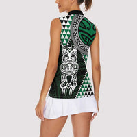 Green Aotearoa Niho Taniwha Women Sleeveless Polo Shirt Maori Mythology Tooth - Taniko Motifs