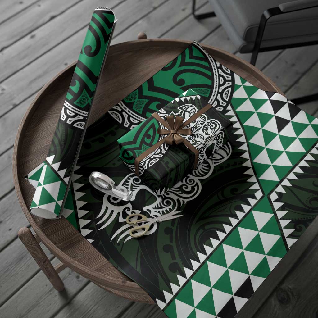 Green Aotearoa Niho Taniwha Wrapping Paper Maori Mythology Tooth - Taniko Motifs - Polynesian Pride