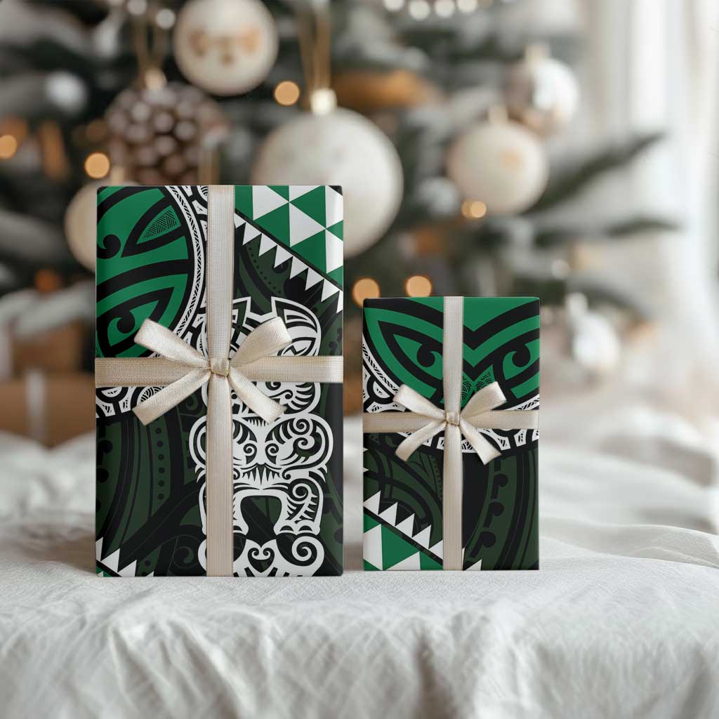 Green Aotearoa Niho Taniwha Wrapping Paper Maori Mythology Tooth - Taniko Motifs - Polynesian Pride