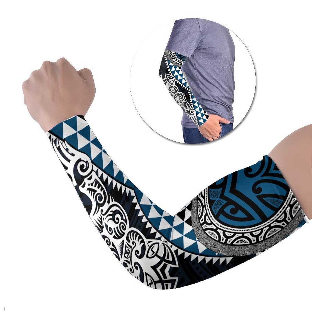 Blue Aotearoa Niho Taniwha Arm Sleeves Maori Mythology Tooth - Taniko Motifs - Polynesian Pride