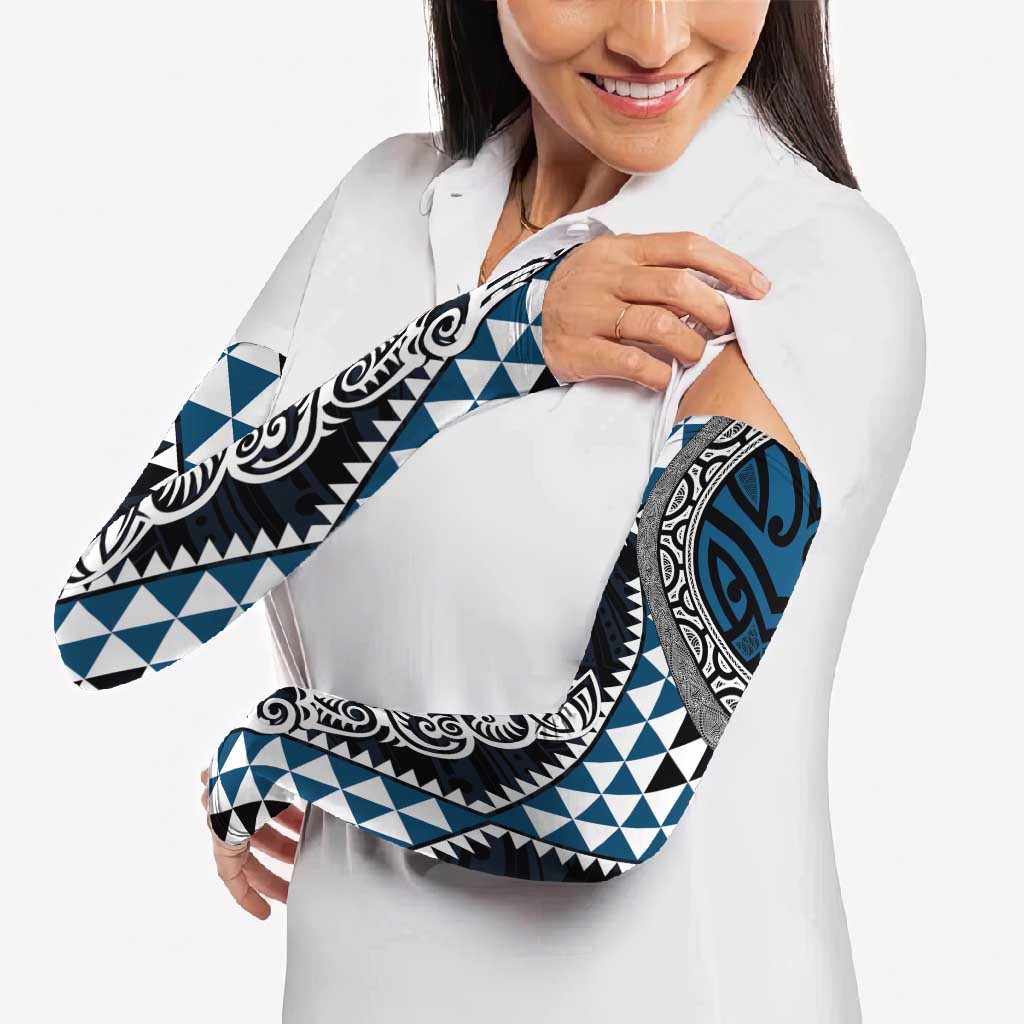 Blue Aotearoa Niho Taniwha Arm Sleeves Maori Mythology Tooth - Taniko Motifs - Polynesian Pride