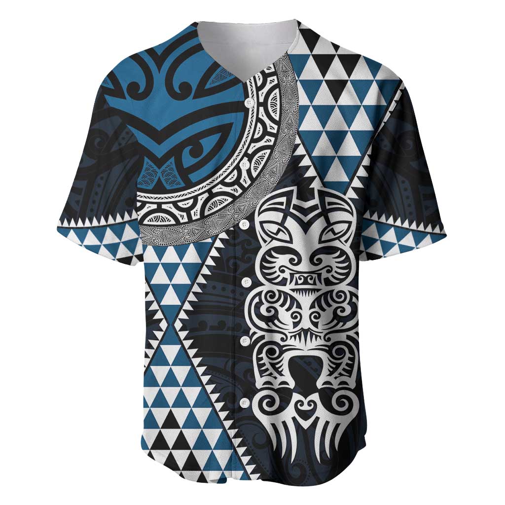 Blue Aotearoa Niho Taniwha Baseball Jersey Maori Mythology Tooth - Taniko Motifs LT14 Blue - Polynesian Pride