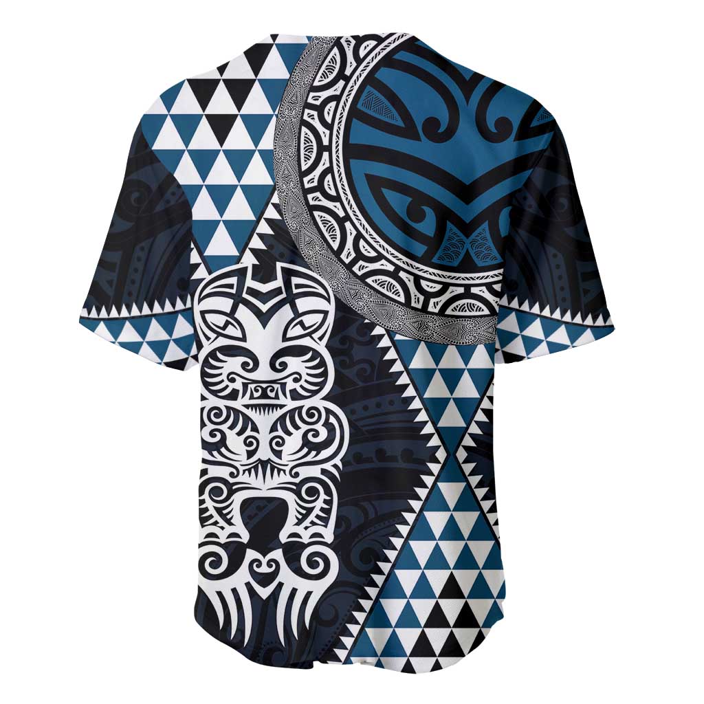 Blue Aotearoa Niho Taniwha Baseball Jersey Maori Mythology Tooth - Taniko Motifs LT14 - Polynesian Pride