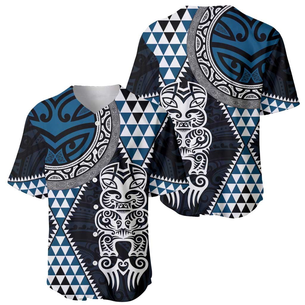 Blue Aotearoa Niho Taniwha Baseball Jersey Maori Mythology Tooth - Taniko Motifs LT14 - Polynesian Pride