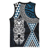 Blue Aotearoa Niho Taniwha Basketball Jersey Maori Mythology Tooth - Taniko Motifs - Polynesian Pride