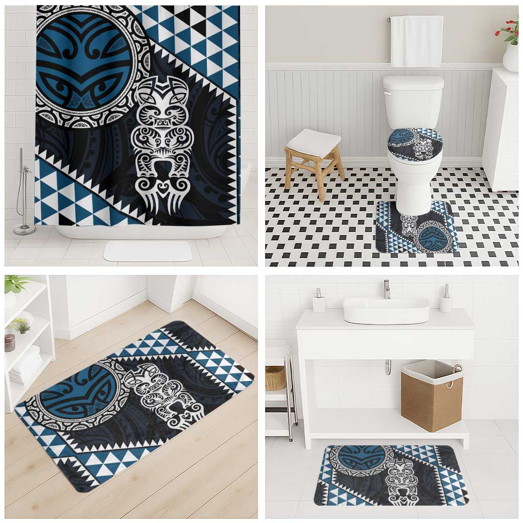 Blue Aotearoa Niho Taniwha Bathroom Set Maori Mythology Tooth - Taniko Motifs - Polynesian Pride