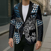 Blue Aotearoa Niho Taniwha Blazer Maori Mythology Tooth - Taniko Motifs - Polynesian Pride