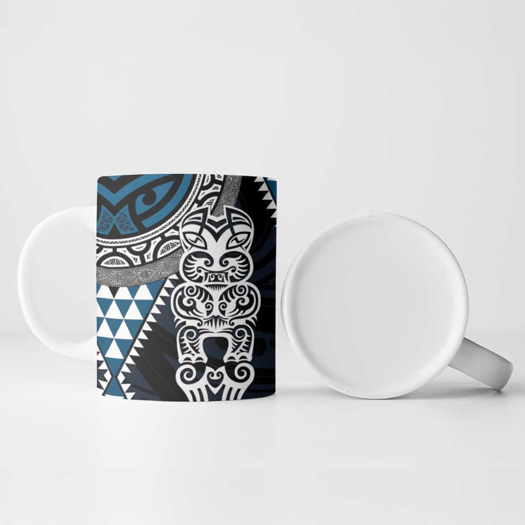 Blue Aotearoa Niho Taniwha Ceramic Mug Maori Mythology Tooth - Taniko Motifs - Polynesian Pride