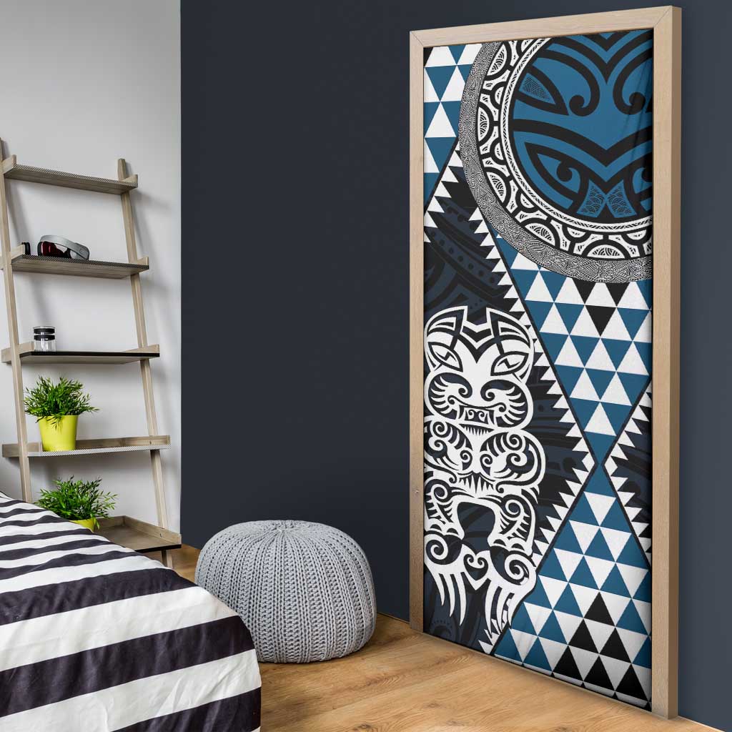 Blue Aotearoa Niho Taniwha Door Cover Maori Mythology Tooth - Taniko Motifs - Polynesian Pride