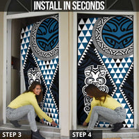 Blue Aotearoa Niho Taniwha Door Cover Maori Mythology Tooth - Taniko Motifs - Polynesian Pride