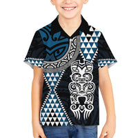 Blue Aotearoa Niho Taniwha Family Matching Puletasi and Hawaiian Shirt Maori Mythology Tooth - Taniko Motifs
