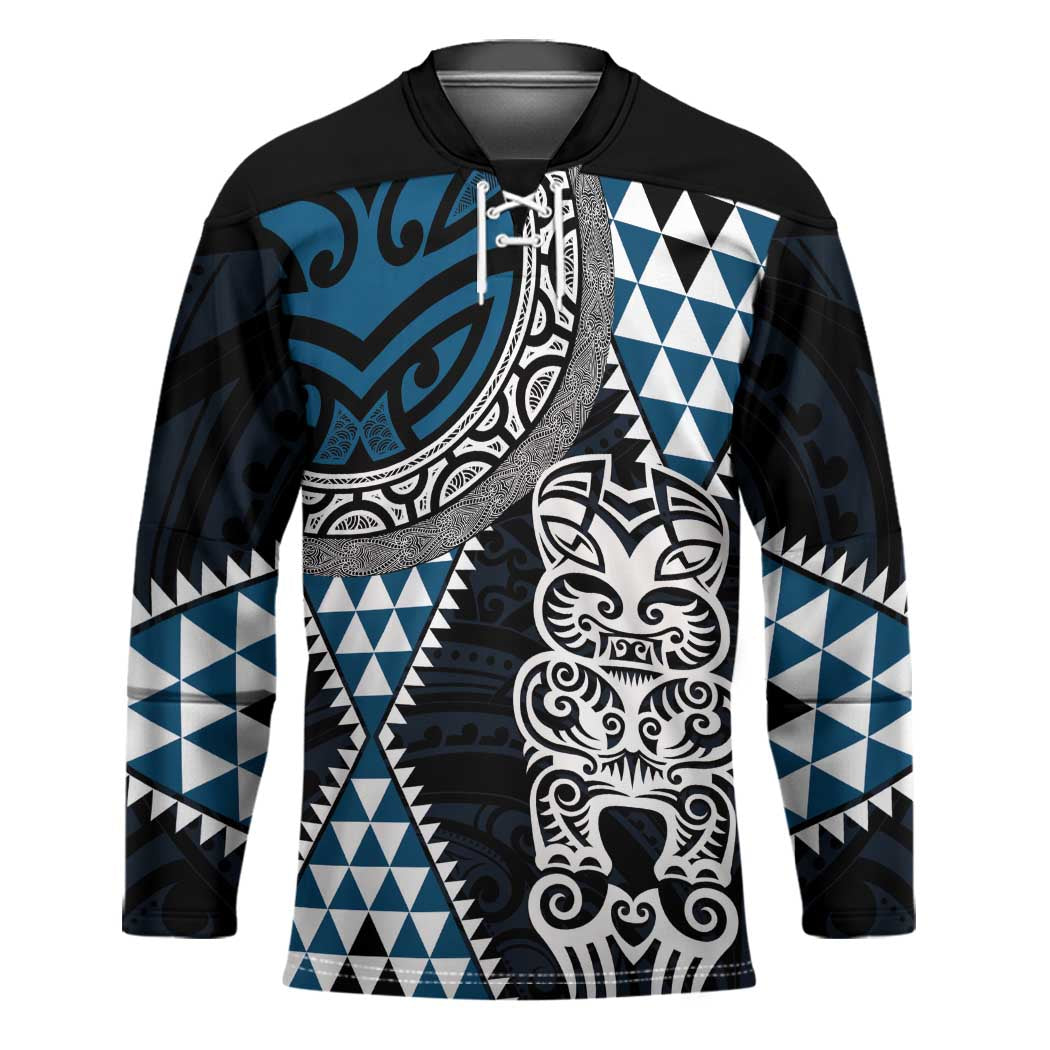 Blue Aotearoa Niho Taniwha Hockey Jersey Maori Mythology Tooth - Taniko Motifs - Polynesian Pride