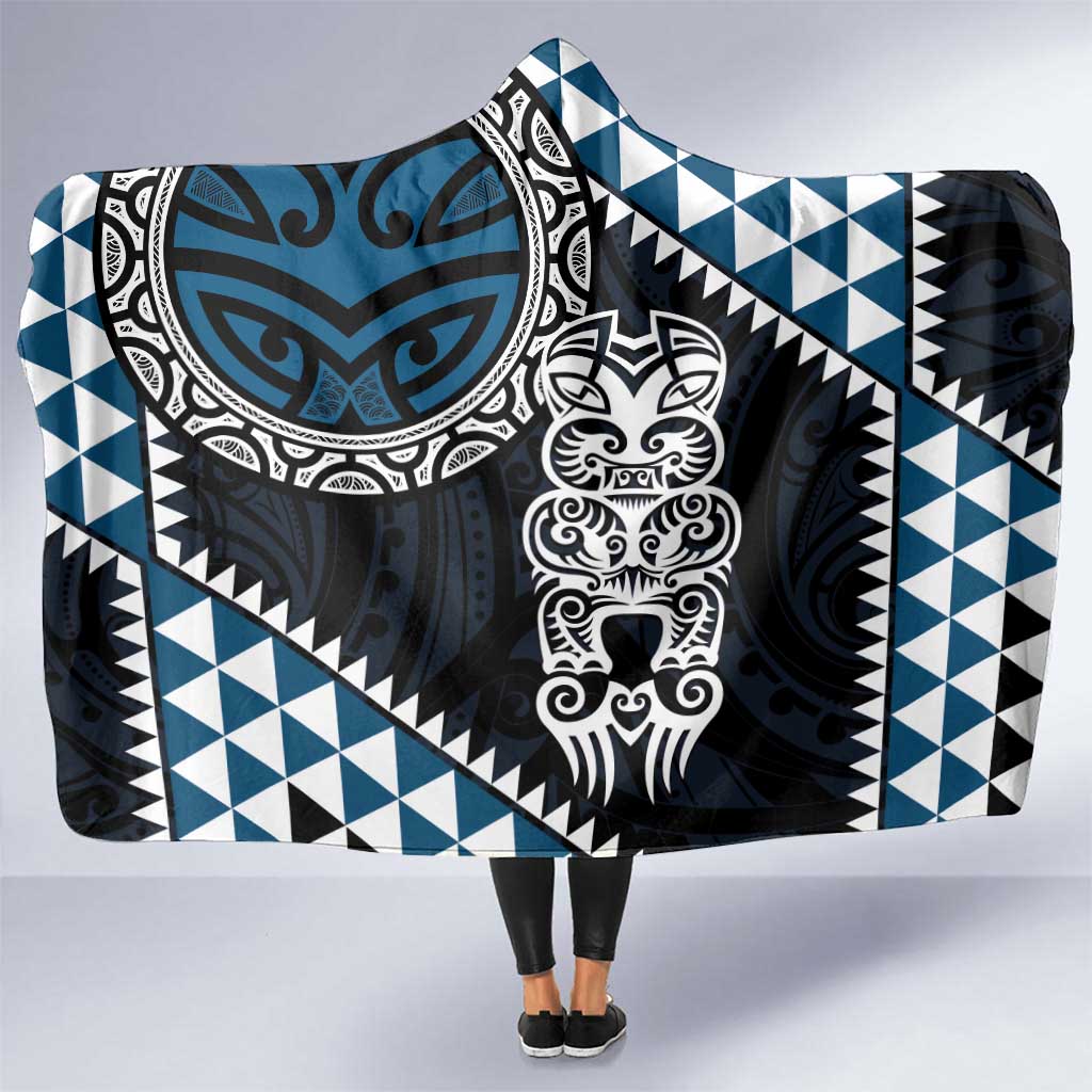 Blue Aotearoa Niho Taniwha Hooded Blanket Maori Mythology Tooth - Taniko Motifs LT14 One Size Blue - Polynesian Pride