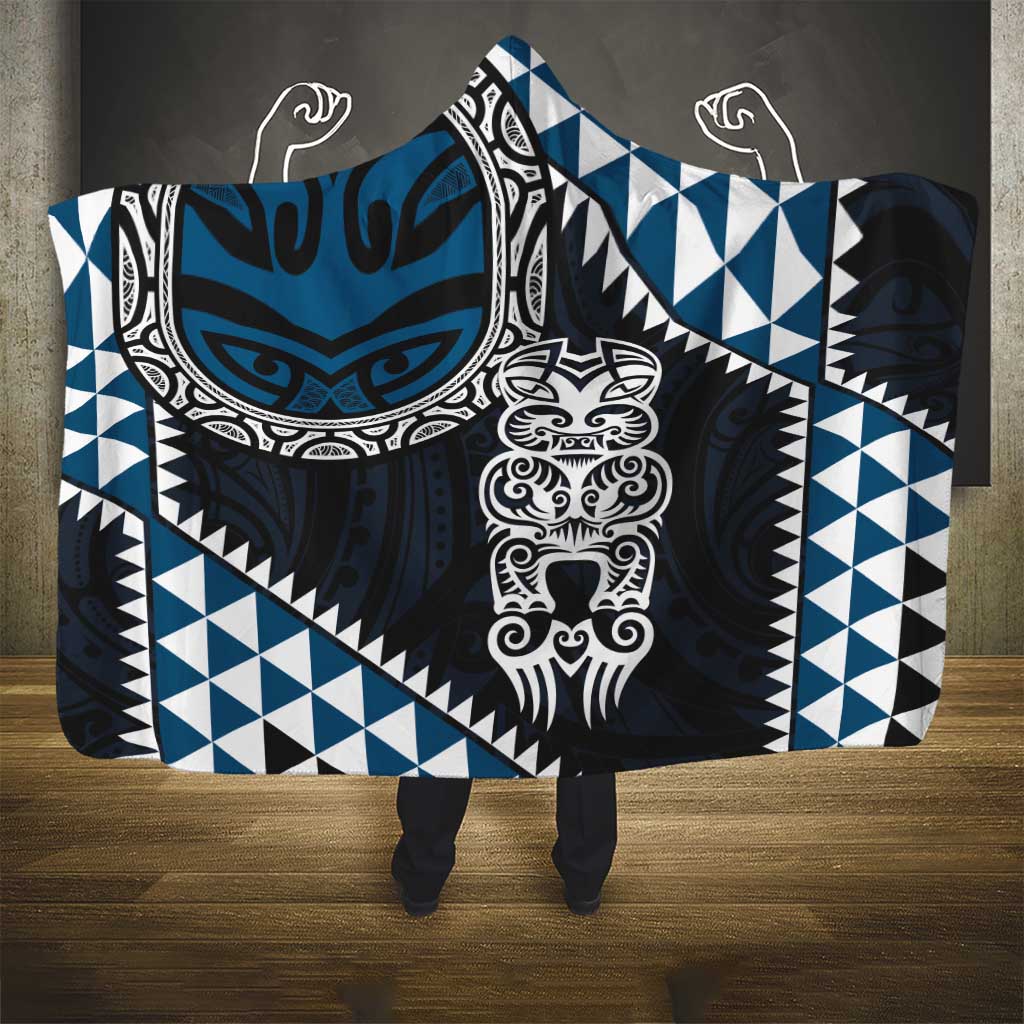 Blue Aotearoa Niho Taniwha Hooded Blanket Maori Mythology Tooth - Taniko Motifs LT14 - Polynesian Pride