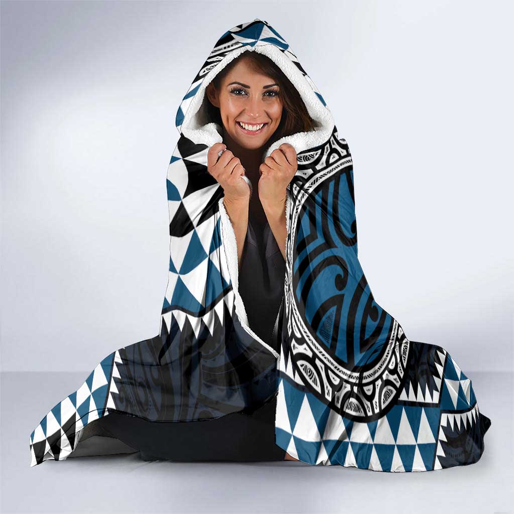 Blue Aotearoa Niho Taniwha Hooded Blanket Maori Mythology Tooth - Taniko Motifs LT14 - Polynesian Pride