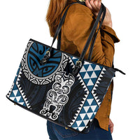Blue Aotearoa Niho Taniwha Leather Tote Bag Maori Mythology Tooth - Taniko Motifs