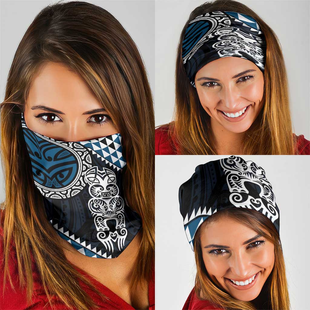 Blue Aotearoa Niho Taniwha Neck Gaiter Maori Mythology Tooth - Taniko Motifs - Polynesian Pride