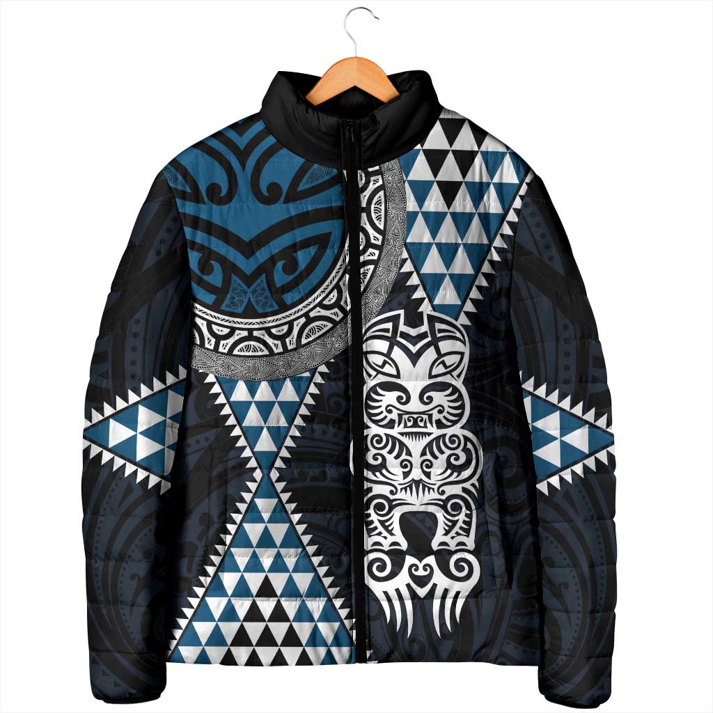 Blue Aotearoa Niho Taniwha Padded Jacket Maori Mythology Tooth - Taniko Motifs - Polynesian Pride