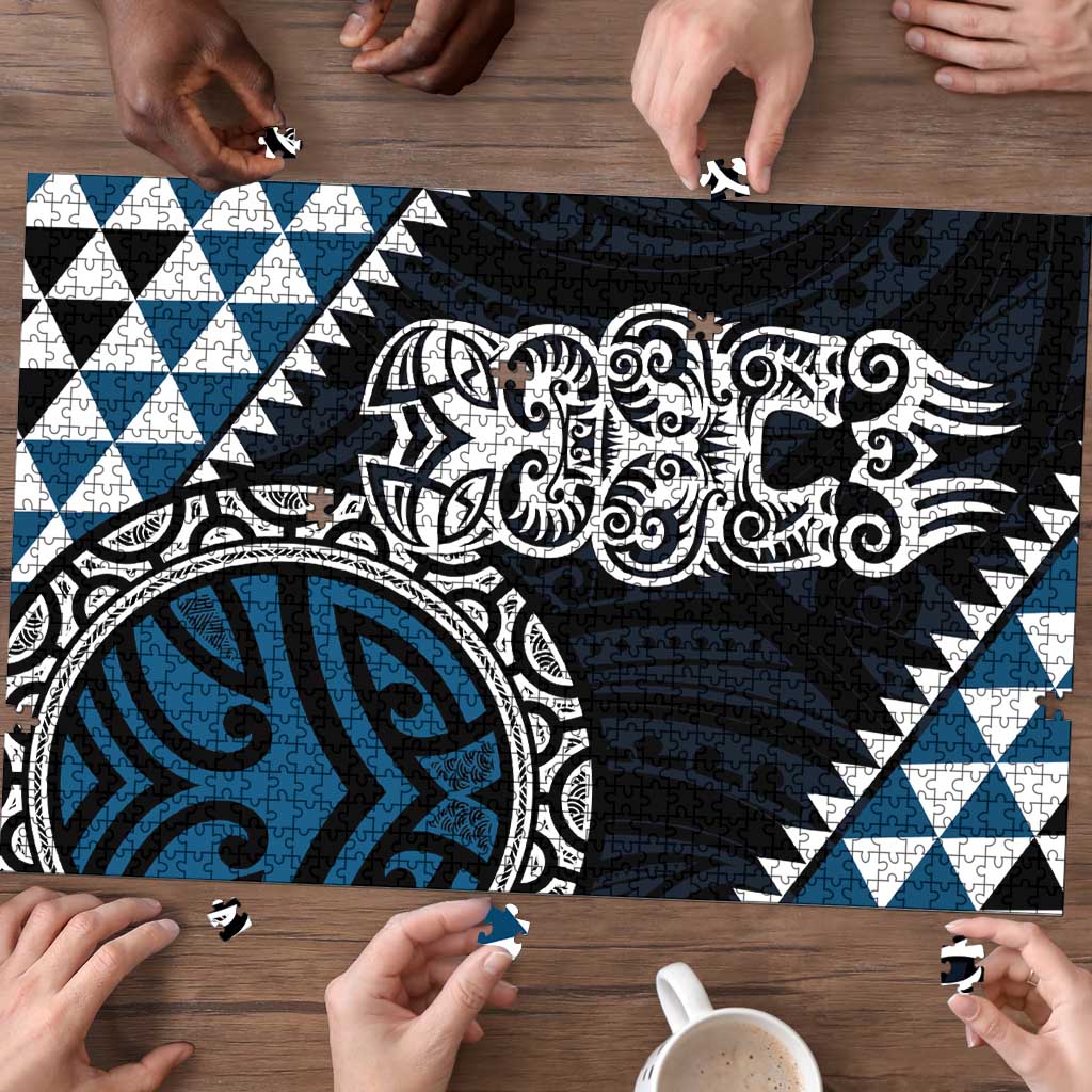 Blue Aotearoa Niho Taniwha Puzzle Maori Mythology Tooth - Taniko Motifs - Polynesian Pride