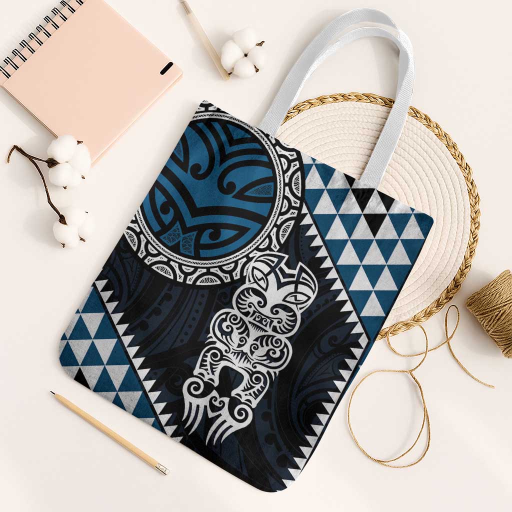 Blue Aotearoa Niho Taniwha Tote Bag Maori Mythology Tooth - Taniko Motifs - Polynesian Pride