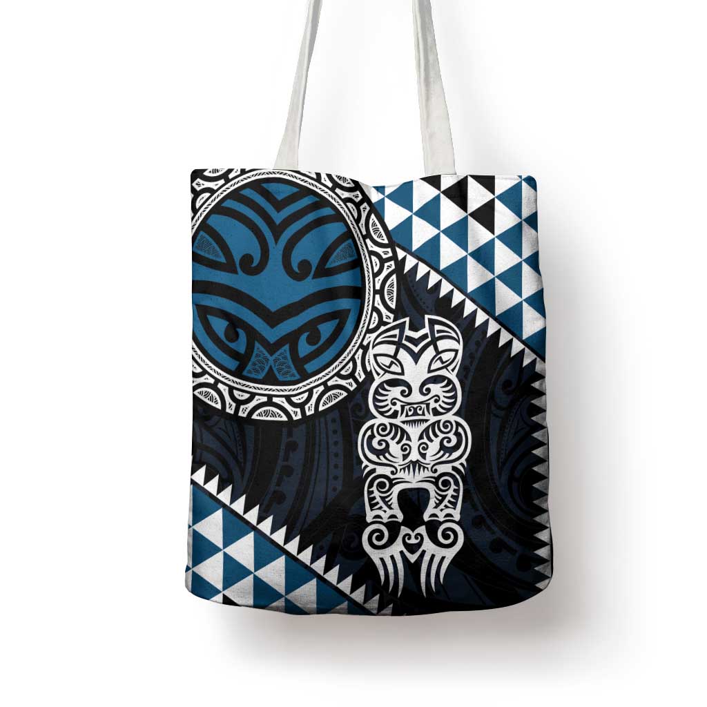 Blue Aotearoa Niho Taniwha Tote Bag Maori Mythology Tooth - Taniko Motifs - Polynesian Pride