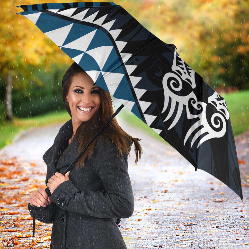 Blue Aotearoa Niho Taniwha Umbrella Maori Mythology Tooth - Taniko Motifs - Polynesian Pride